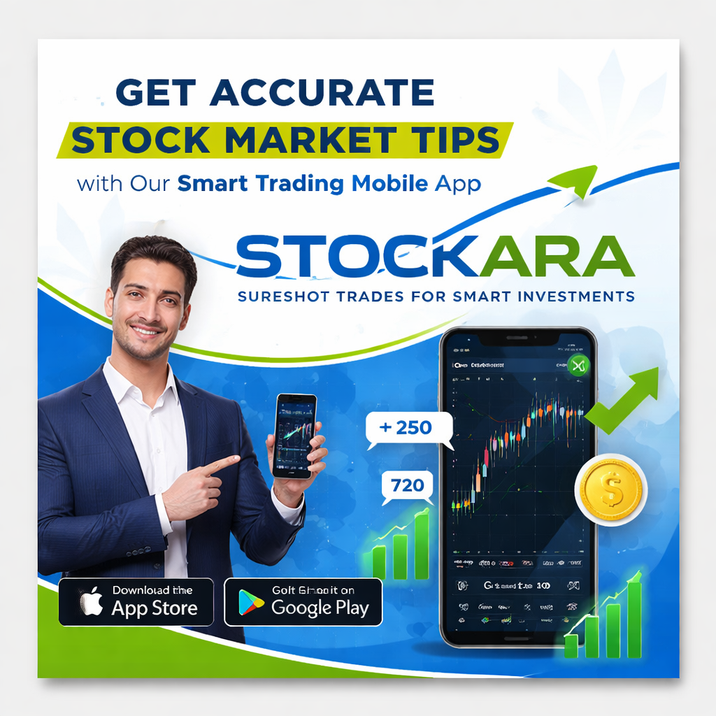 Stockara buy sell signal software with laptop trading dashboard and stock market candlestick charts